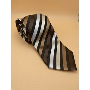 Alexander Julian Colours Necktie Brown Tan Silver Striped Men’s Hand Made Tie